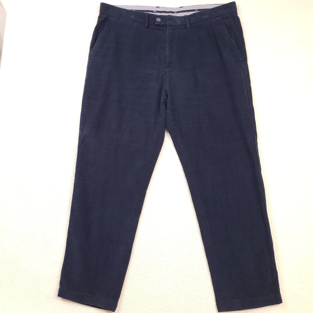 Samuel Windsor Corduroy Pants Mens 42x31 Navy Blue Flat Front Cotton Trousers